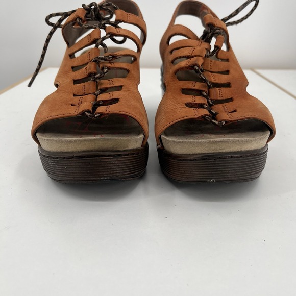 Bionica Women's Ghillie Sirus Wedge Leather Sandals Size 9.5 Orange Cognac - Picture 8 of 12